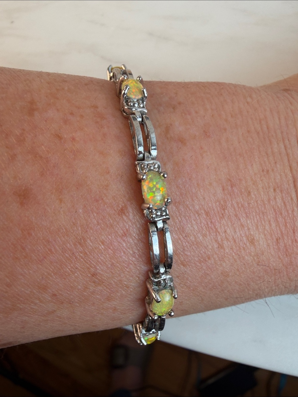 Vintage 925 Sterling Silver FAS signed Fire Opal Tennis Bracelet - Picture 8 of 9